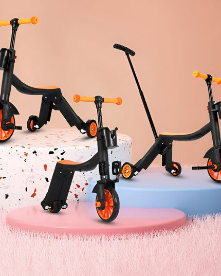 Bicicleta 1, Transformabila, Multifunctionala, Reglare Inaltime, cu Maner de Impingere Detasabil, Tricicleta, Trotineta, 3 Roti, Pedale, Cosulet, 3-6 Ani