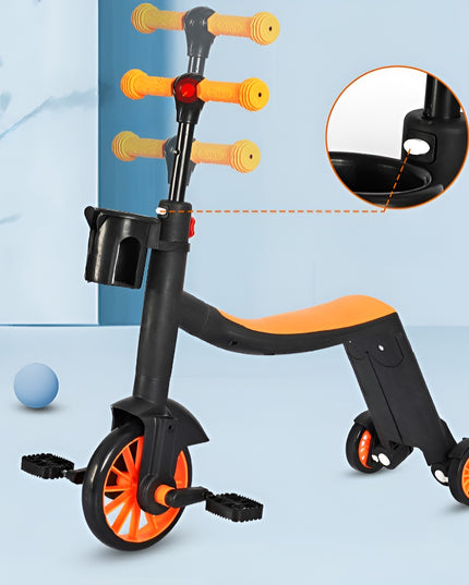 Bicicleta 1, Transformabila, Multifunctionala, Reglare Inaltime, cu Maner de Impingere Detasabil, Tricicleta, Trotineta, 3 Roti, Pedale, Cosulet, 3-6 Ani