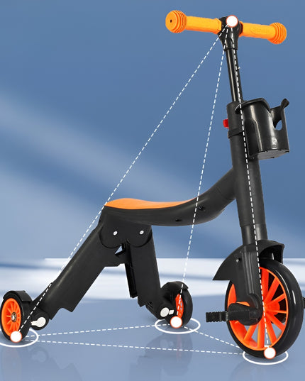 Bicicleta 1, Transformabila, Multifunctionala, Reglare Inaltime, cu Maner de Impingere Detasabil, Tricicleta, Trotineta, 3 Roti, Pedale, Cosulet, 3-6 Ani