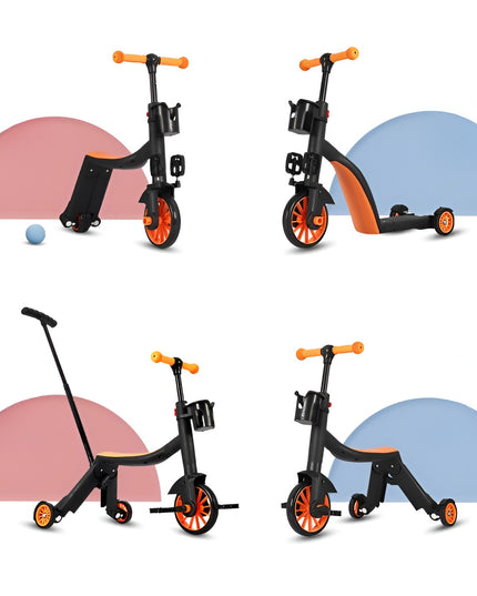 Bicicleta 1, Transformabila, Multifunctionala, Reglare Inaltime, cu Maner de Impingere Detasabil, Tricicleta, Trotineta, 3 Roti, Pedale, Cosulet, 3-6 Ani