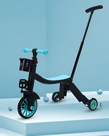 Bicicleta 1, Transformabila, Multifunctionala, Reglare Inaltime, cu Maner de Impingere Detasabil, Tricicleta, Trotineta, 3 Roti, Pedale, Cosulet, 3-6 Ani