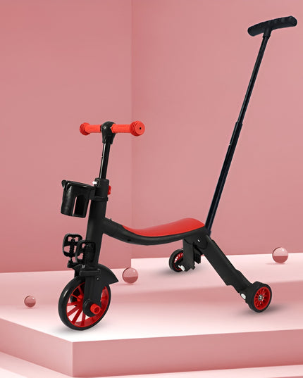 Bicicleta 1, Transformabila, Multifunctionala, Reglare Inaltime, cu Maner de Impingere Detasabil, Tricicleta, Trotineta, 3 Roti, Pedale, Cosulet, 3-6 Ani