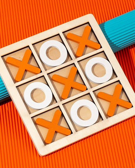 Jucarie Montessori Tic Tac Toe, Educativa, Interactiva, din lemn, X si O, 9 Piese, 14.3x14.3 cm