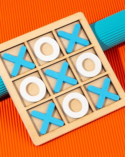 Jucarie Montessori Tic Tac Toe, Educativa, Interactiva, din lemn, X si O, 9 Piese, 14.3x14.3 cm