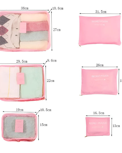 6 Genți de Calatorie, pentru Depozitare, Impermeabile, Organizator, Multifuncționale, Design cu Plasa, Pliabile, Fermoar, Dimensiuni Diferite