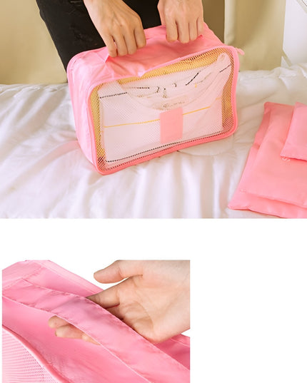 6 Genți de Calatorie, pentru Depozitare, Impermeabile, Organizator, Multifuncționale, Design cu Plasa, Pliabile, Fermoar, Dimensiuni Diferite