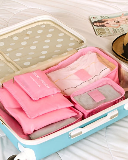 6 Genți de Calatorie, pentru Depozitare, Impermeabile, Organizator, Multifuncționale, Design cu Plasa, Pliabile, Fermoar, Dimensiuni Diferite