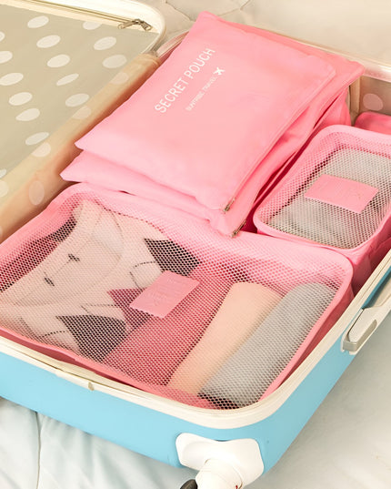 6 Genți de Calatorie, pentru Depozitare, Impermeabile, Organizator, Multifuncționale, Design cu Plasa, Pliabile, Fermoar, Dimensiuni Diferite