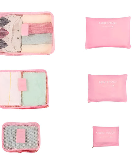 6 Genți de Calatorie, pentru Depozitare, Impermeabile, Organizator, Multifuncționale, Design cu Plasa, Pliabile, Fermoar, Dimensiuni Diferite