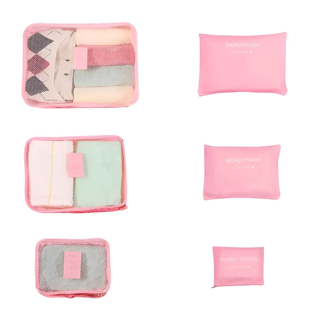 6 Genți de Calatorie, pentru Depozitare, Impermeabile, Organizator, Multifuncționale, Design cu Plasa, Pliabile, Fermoar, Dimensiuni Diferite