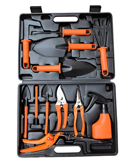 12 Unelte de Gradina, pentru Plantare Prelucrare Sol si Ingrijire Plante, Manere Portocalii, Material PVC si Cardboard, Inclusa