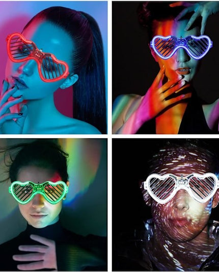 Ochelari de Petrecere cu LED, Model Inima, din Plastic, 3 Moduri de Iluminat, Marime Universala