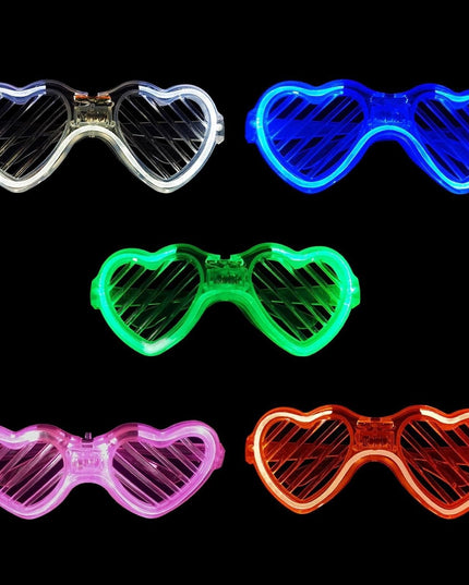 Ochelari de Petrecere cu LED, Model Inima, din Plastic, 3 Moduri de Iluminat, Marime Universala