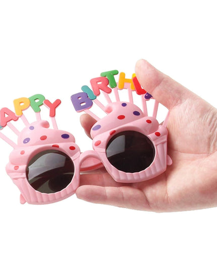 Ochelari Happy Birthday, Tematica Aniversare, Protectie Soare, din Plastic, Model Prajiturele