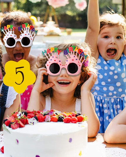 Ochelari Happy Birthday, Tematica Aniversare, Protectie Soare, din Plastic, Model Prajiturele