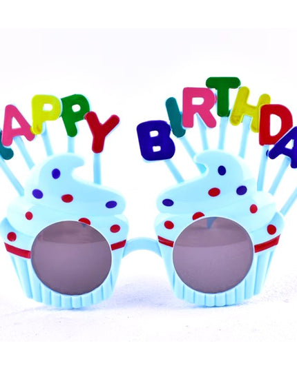 Ochelari Happy Birthday, Tematica Aniversare, Protectie Soare, din Plastic, Model Prajiturele