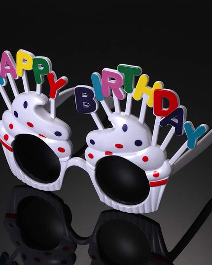 Ochelari Happy Birthday, Tematica Aniversare, Protectie Soare, din Plastic, Model Prajiturele
