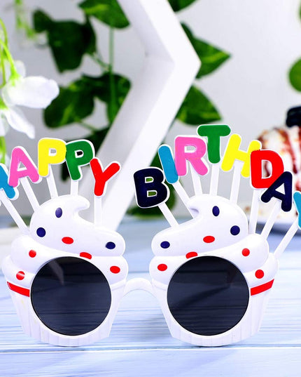 Ochelari Happy Birthday, Tematica Aniversare, Protectie Soare, din Plastic, Model Prajiturele