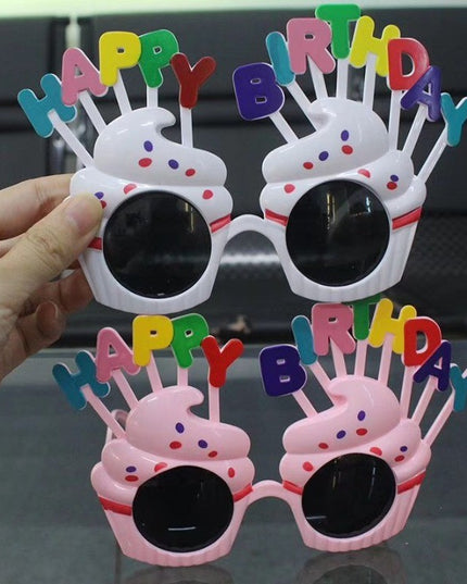 Ochelari Happy Birthday, Tematica Aniversare, Protectie Soare, din Plastic, Model Prajiturele