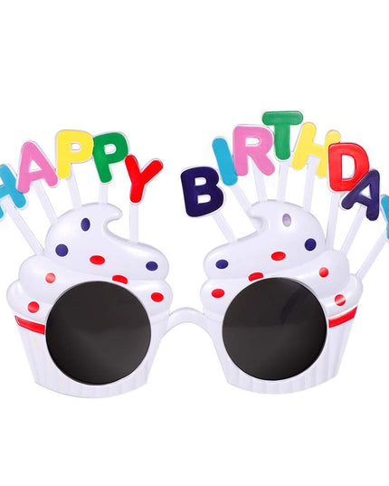 Ochelari Happy Birthday, Tematica Aniversare, Protectie Soare, din Plastic, Model Prajiturele