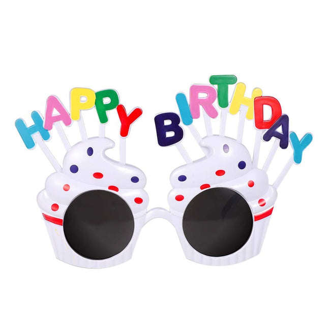 Ochelari Happy Birthday, Tematica Aniversare, Protectie Soare, din Plastic, Model Prajiturele