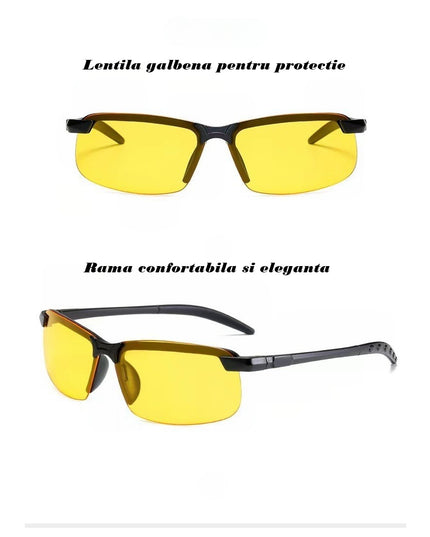 Ochelari pentru Viziune pe Timp de Noapte, Polarizati, pentru Condus, Ciclism, cu Lentila Galbena, pentru Protectie, Rama Neagra, Pc, 14 x 3.7 cm, 15.2 g