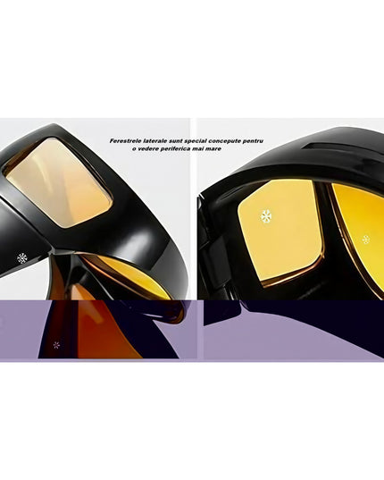 Ochelari pentru Viziune pe Timp de Noapte, Polarizati, pentru Condus, Ciclism, cu Posibilitatea Purtarii peste Ochelarii de Vedere, cu Lentila Galbena, pentru Protectie, Rama Neagra, Pc, 15x5 cm