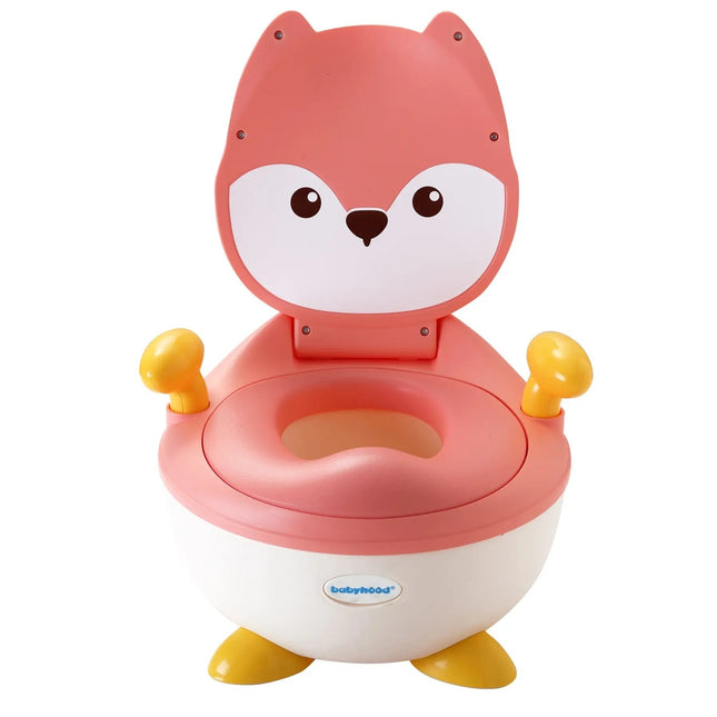 Olita pentru Copii, +6 luni, Compartiment Detasabil, cu Capac, Antiderapanta, din Plastic, Colac Moale, Model Animat Vulpe, cu Maner