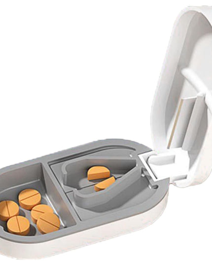 Organizator medicamente, Dispozitiv Taiere/Sfaramare Pastile, Ideala pentru Calatorii, Portabila, Perie pentru Curatare, Compartiment depozitare