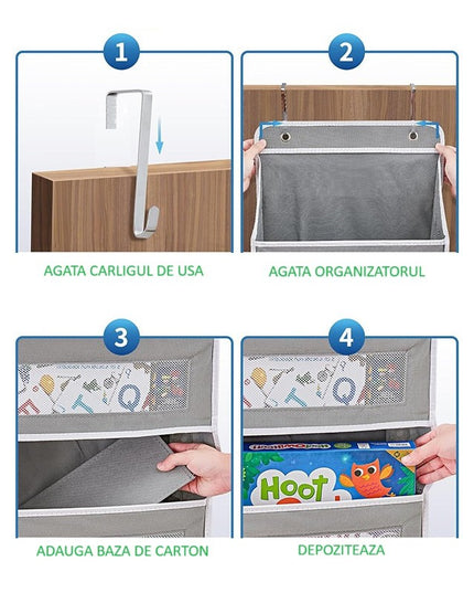 Organizator Suspendat pentru Usi, din Nailon si Plasa, Baza de Carton Ingrosat, 5 Buzunare Principale + 5 Buzunare Laterale,2 Carlige Incluse