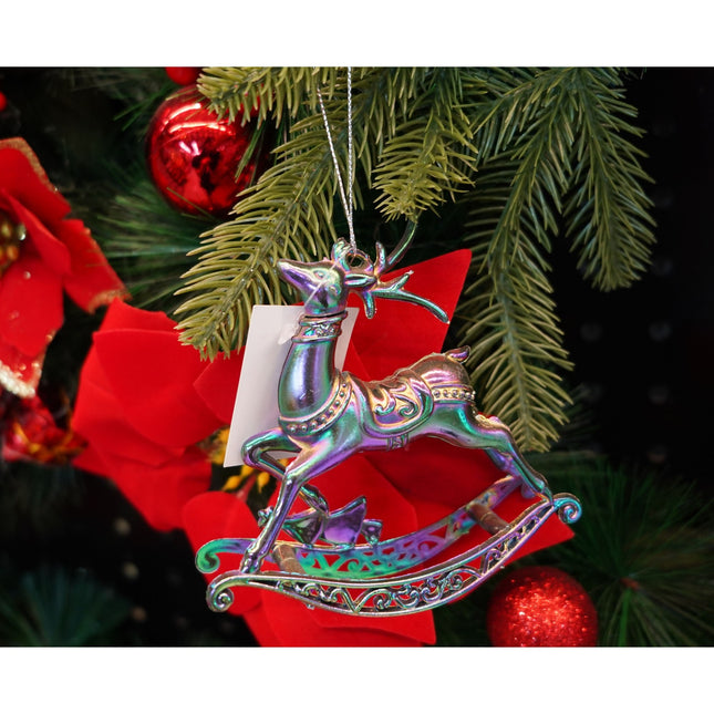 Ornament brad de Craciun, Iridescent, in forma de Ren, x , Plastic
