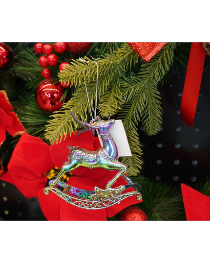 Ornament brad de Craciun, Iridescent, in forma de Ren, x , Plastic