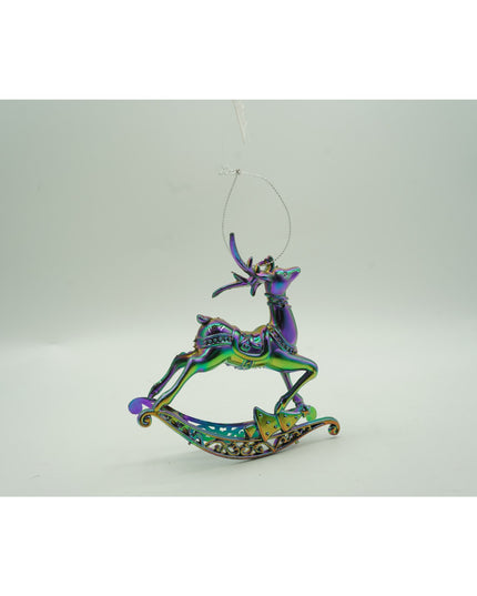 Ornament brad de Craciun, Iridescent, in forma de Ren, x , Plastic