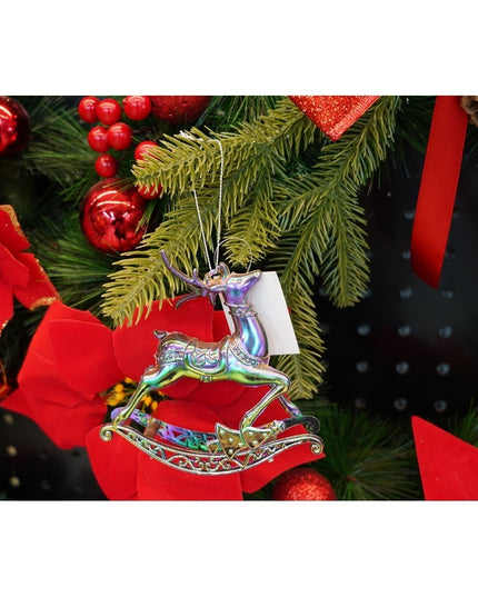Ornament brad de Craciun, Iridescent, in forma de Ren, x , Plastic