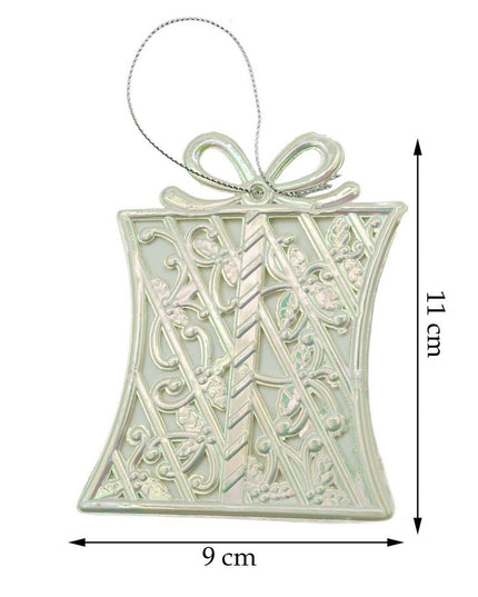 Ornament brad de Craciun, Perlat, in forma de Cadou, x , Plastic