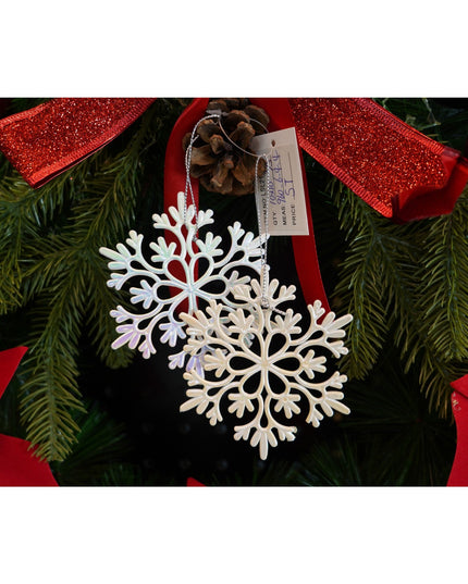 Ornament brad de Craciun, Perlat, in forma de Fulg de nea, x , Plastic