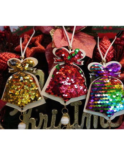 Ornament de brad clopotel cu paiete model 2