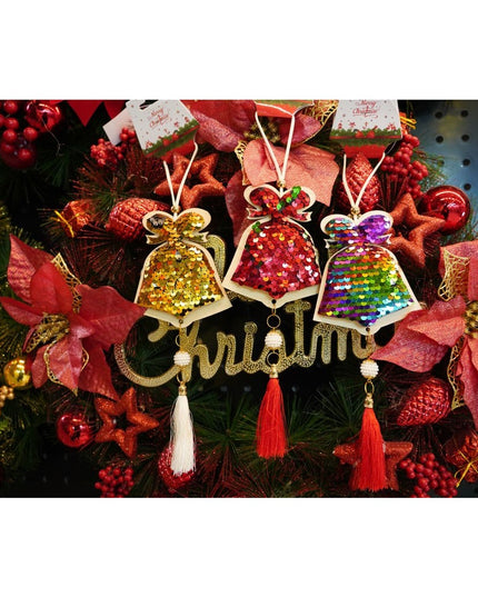 Ornament de brad clopotel cu paiete model 2