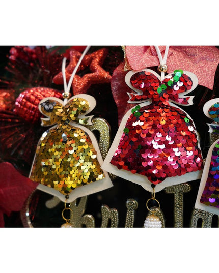 Ornament de brad clopotel cu paiete model 2