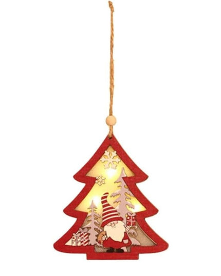 Ornament de Brad, cu Lumini LED, din Lemn, Figurina Elf, Model Brad