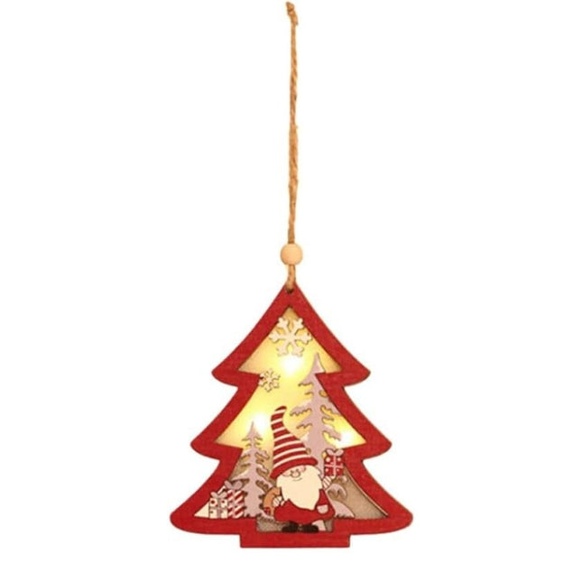 Ornament de Brad, cu Lumini LED, din Lemn, Figurina Elf, Model Brad