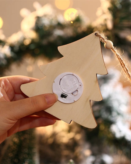 Ornament de Brad, cu Lumini LED, din Lemn, Figurina Elf, Model Brad