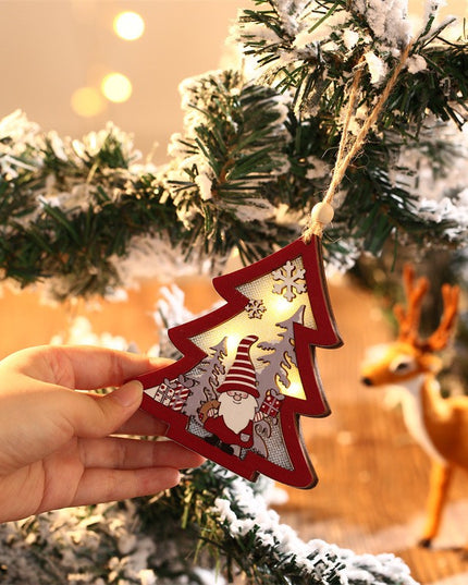 Ornament de Brad, cu Lumini LED, din Lemn, Figurina Elf, Model Brad