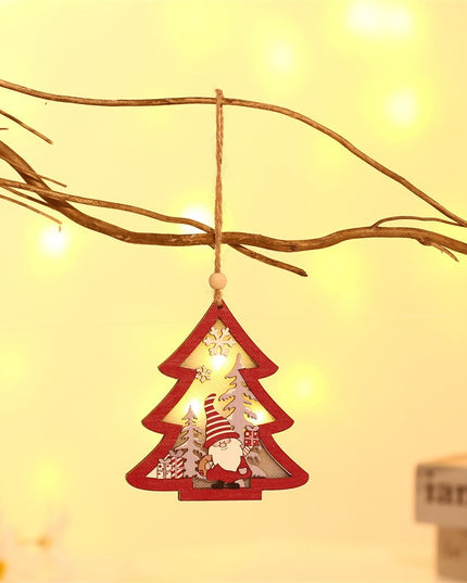 Ornament de Brad, cu Lumini LED, din Lemn, Figurina Elf, Model Brad