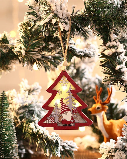 Ornament de Brad, cu Lumini LED, din Lemn, Figurina Elf, Model Brad