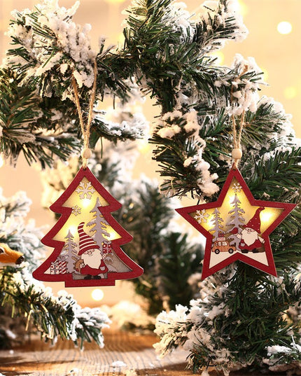 Ornament de Brad, cu Lumini LED, din Lemn, Figurina Elf, Model Brad