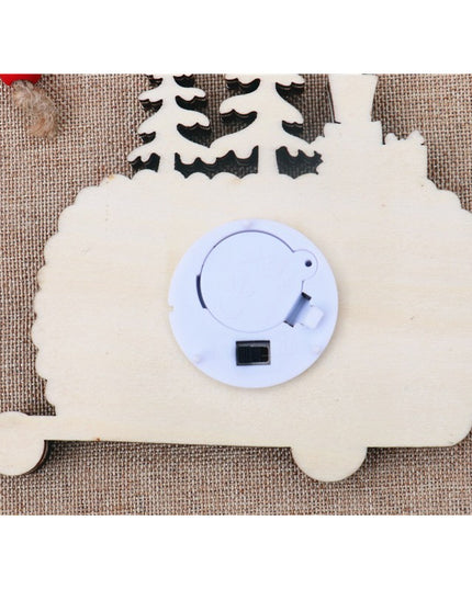 Ornament de Brad, cu Lumini LED, din Lemn, Figurina Spargatorul de Nuci, Model Masina