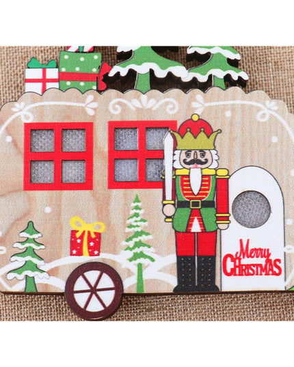 Ornament de Brad, cu Lumini LED, din Lemn, Figurina Spargatorul de Nuci, Model Masina