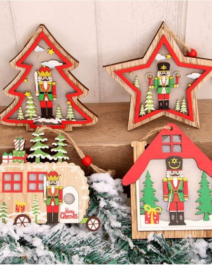 Ornament de Brad, cu Lumini LED, din Lemn, Figurina Spargatorul de Nuci, Model Stea