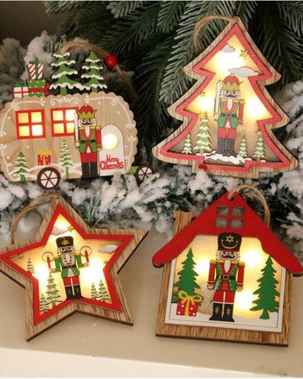 Ornament de Brad, cu Lumini LED, din Lemn, Figurina Spargatorul de Nuci, Model Stea